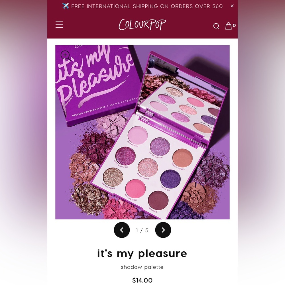🆕 NIB COLOUR POP It’s My Pleasure eyeshadow Palette | MSRP $14